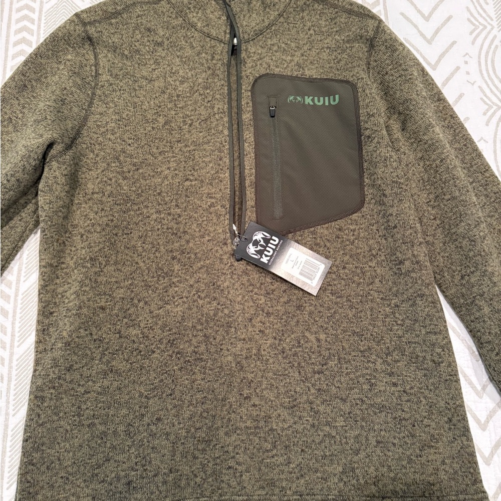 KUIU Men's Base Camp Pullover sweater in Olive Heather size L